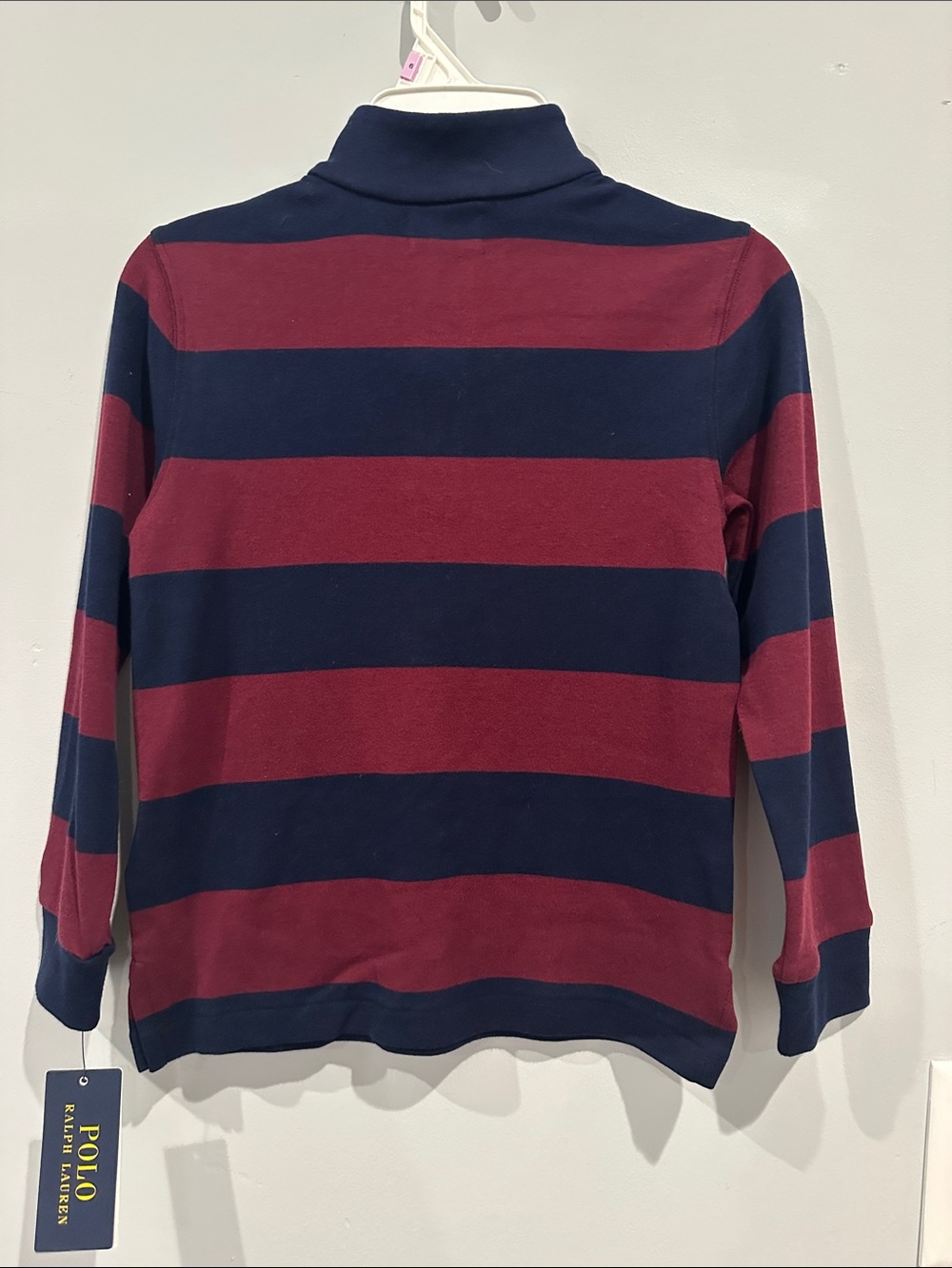 NWT Kids Polo by Ralph Lauren Navy & Burgundy Striped Half-Zip Pullover Size 6 - Picture 3 of 3